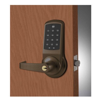 Yale nexTouch Cylindrical Z-Wave Plus v2 Pushbutton Lock, Augusta Lever, Dark Oxidized Satin Bronze